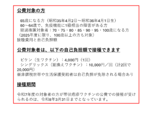 帯状疱疹ワクチンの対象者と自己負担金額